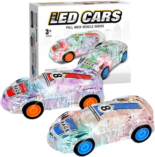 ZOHANINDL LED Light Up Pull Back Car Toys,Race Cars Toy (2 Pack),Car Body Glows-Batteries Included,Suitable for Toddlers 3 4 5 6 7 8 Year Old Kids for Boys and Girls Birthday Party Gift