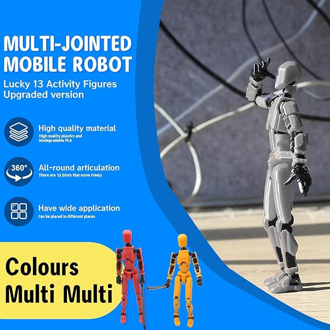MerryXD T13 3D Action Figure,Assembly Completed Dummy Nova Titan Lucky 13 Action Figure 3D Printed Multi-Jointed Movable Toy Grow in The Dark Blue