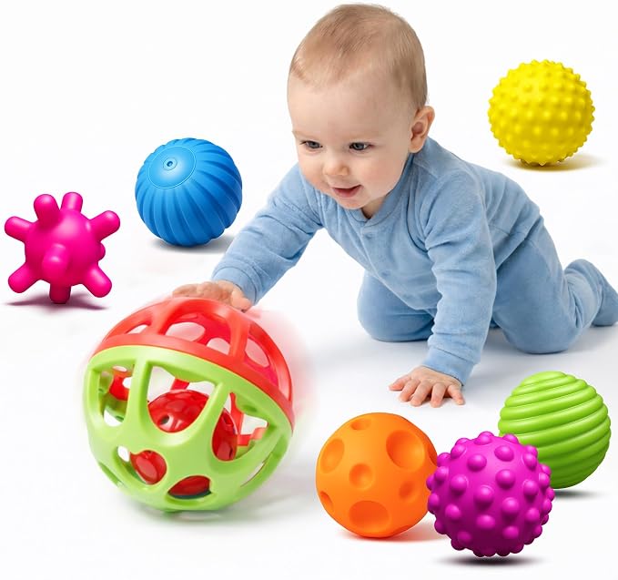 Montessori Toys, 6 PCS Sensory Balls for Toddlers 1-3 | Multiple Colorful Baby Textured Sensory Balls, Teething Toys, Hand Catching, Montessori Toys 6 months, Gifts for Newborn