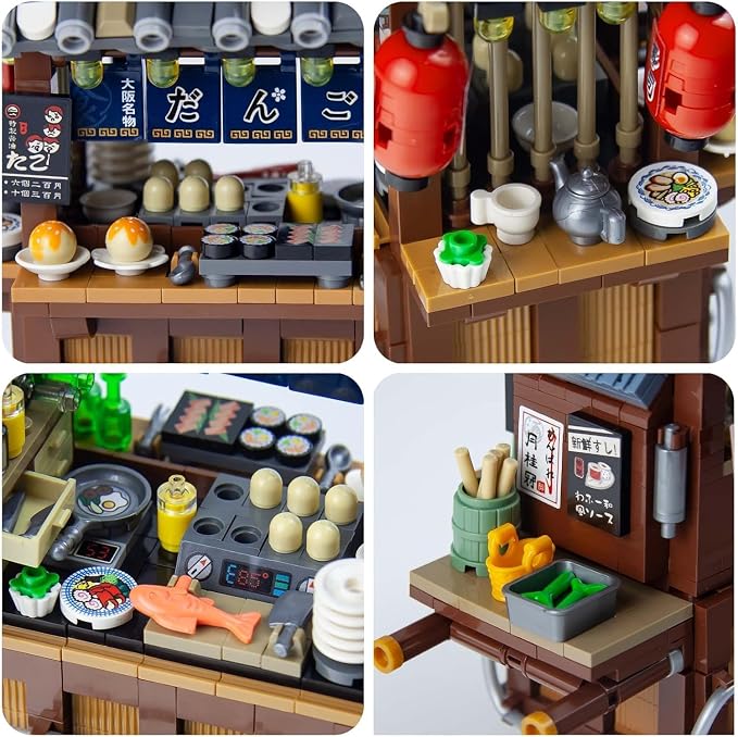Japan Street View Mini Building Blocks Set for Adults Teens Girls Boys 14+ | Japanese Restaurant Takoyaki Trolley, Creative Cute Store Model Kit, Architecture Construction Toy Gifts (951 Pcs)