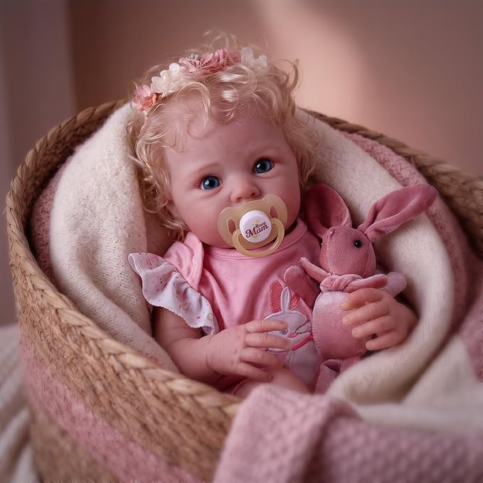 BABESIDE Reborn Baby Dolls - 17 Inch Soft Body Realistic Baby Doll Girl Lovely Awake Blond Curly Hair Girl Real Life Baby Dolls with Gift Box for Kids Age 3+ Collectors