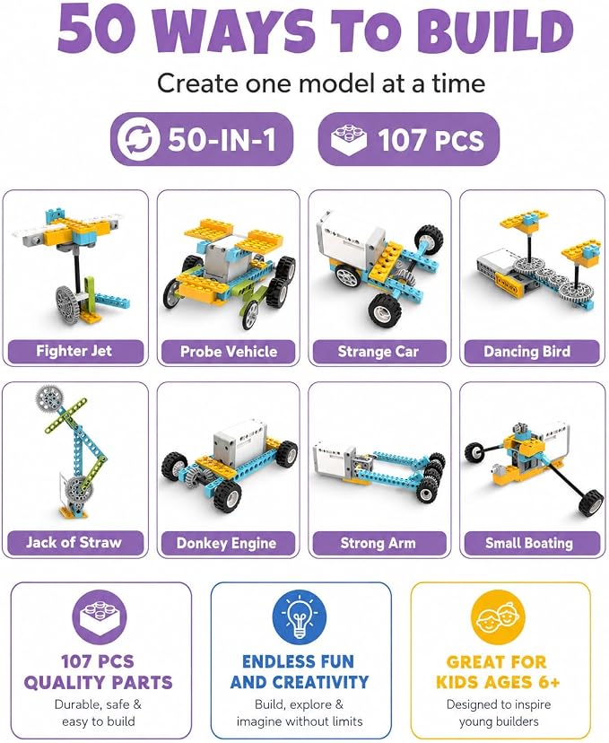 Veecafiodi 50 in 1 Science Kit for Kids 6-12, STEM Toys for Kids Age 8-12, Educational Building Toy for Boys Girls, Motorized Engineering Set, Birthday Gift