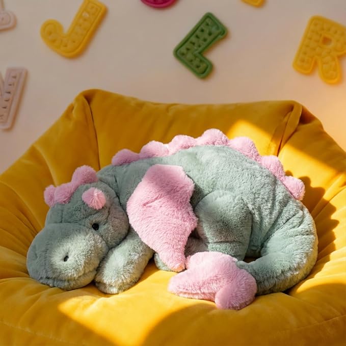 ARELUX Large 36in Cute Dragon Stuffed Animals Plush Toy Soft Matcha Green Pterosaur Plushie Giant Fuzzy Dinosaur Pillow Plushies with Pink Wings Cuddly for Friends Family Member