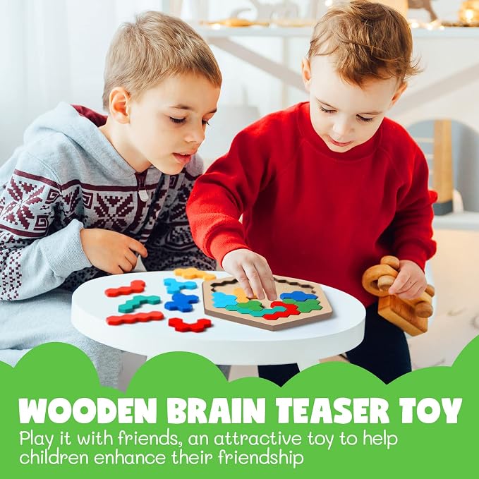 Yunsailing 3 Pack Large Wooden Blocks Puzzles Hexagon Tangram Puzzle Wooden Russian Brain Puzzles for Adult Challenge Teasers Geometric Jigsaw Logic Iq STEM Educational Gift Graduation(Fancy)
