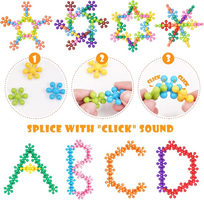 Building Blocks Educational Toy - 300PCS Snowflake Stem Construction Set for Kids 3+, Safe Non-Toxic Storage Case, Learning Gifts for Boys Girls, Multi-Color