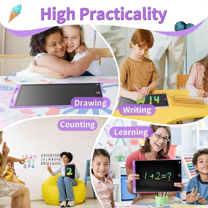 [2 Pack] Genialba LCD Writing Tablet 10-Inch Colorful Doodle Board, Toddler Learning Educational Toys Gifts for 3-8 Years Old Girls and Boys, Electronic Drawing Pad for Kids (Pink&Purple)