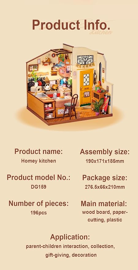 Rowood Miniature House Kit,DIY Miniature Dollhouse Kit for Adults,Wooden Table Collection Model Kits to Build,Birthday for Adult(Homey Kitchen)