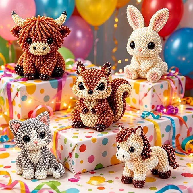 CJNEJGT Kid Friendly 3D Beaded Animal DIY Kit, Stress Relief Leisure DIY Bead Toy Set, Beginner Bead Embroidery Craft Gift with Step-by-Step Instructions (Rabbit)