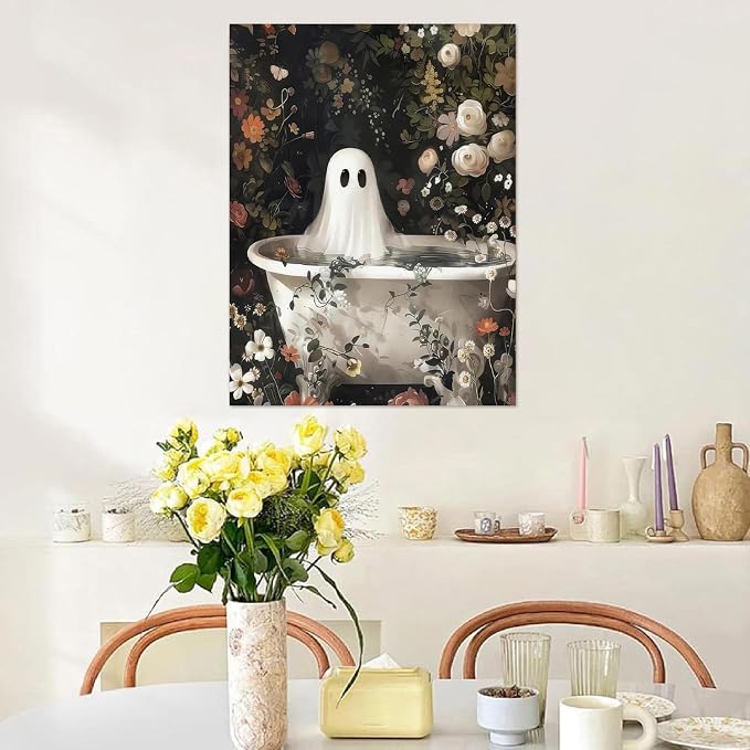 Paint by Numbers for Adults and Kids Beginner, Halloween Ghosts Bathing Painting by Number Kits On Canvas Number Artist Paint by Number Kit Oil Painting Acrylic Paints Home Wall Decor Gift 12X16 inch