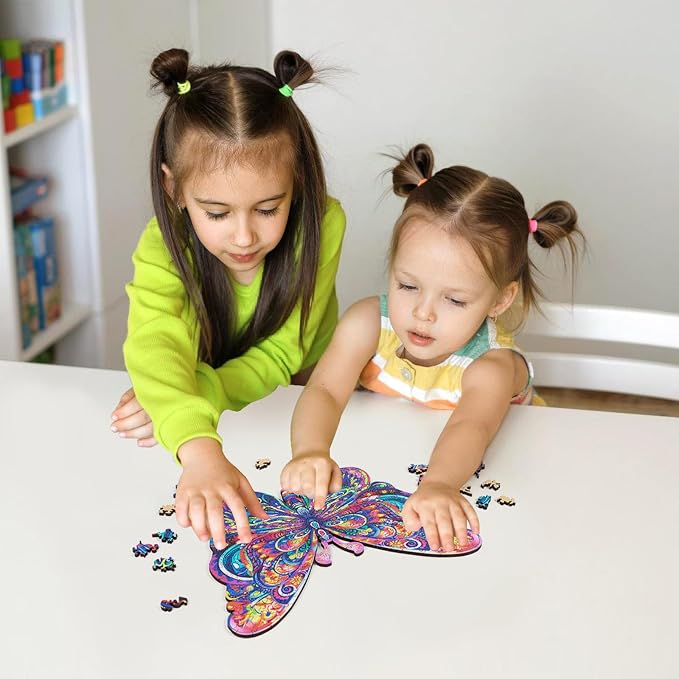 Mys Aurora Wooden Puzzles for Adults, Butterfly Jigsaw Puzzles 300 Pieces, 11.8 x 15.3 Inch, Unique Shaped Irregular Colorful Wood Puzzles, Beautiful Packaging Gifts for Adults and Kids, Family Game