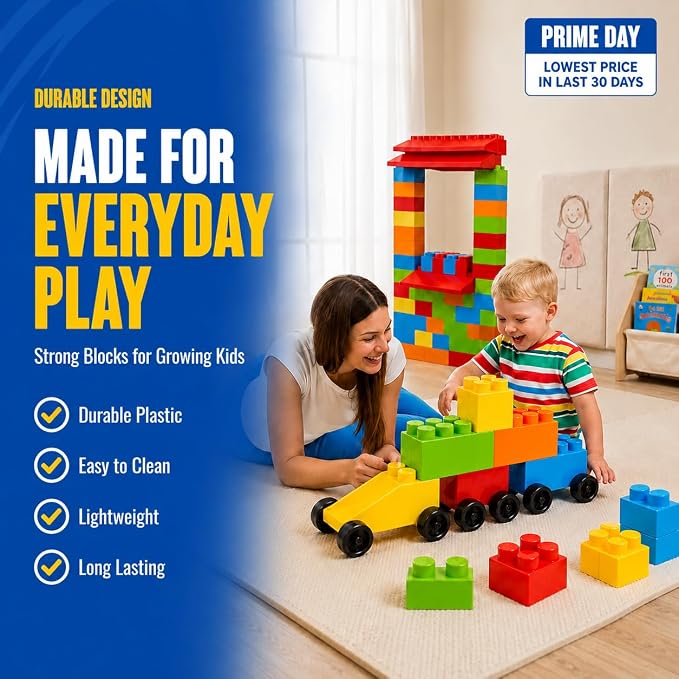 PLATPORTS 48-Piece Jumbo Big Building Blocks – Giant XL Large Plastic Blocks for Kids Ages 2–8, Indoor & Outdoor Construction Play Set