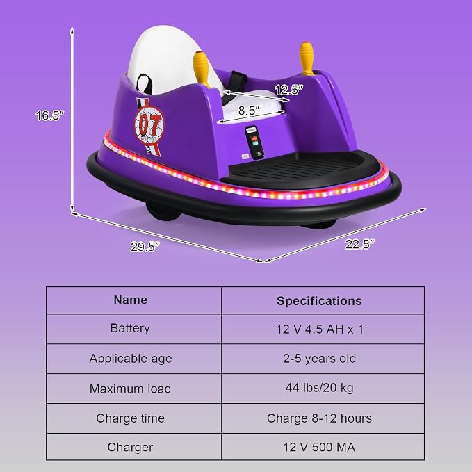 HONEY JOY 12V Toddler Bumper Car, Battery Powered Baby Ride on Bumper Car, Dual Joysticks, Flashing LED Light & 360 Degree Spin, Electric Vehicle Ride on Toys w/Remote Control, Gift for Boys Girls