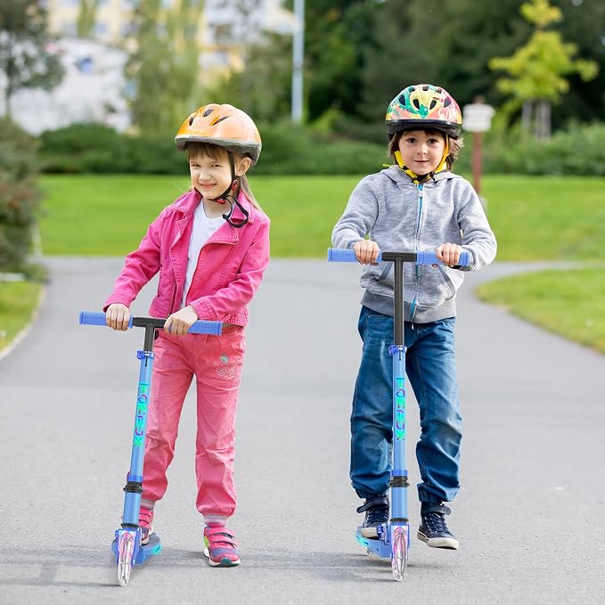 TONBUX Scooters for Kids 5-12, 2 Wheel Scooters with Cool Light Up Stem, Wheels, and Deck, 3 Level Adjustable Height Kick Scooter, Foldable and Lightweight Scooter for Kids 8-12