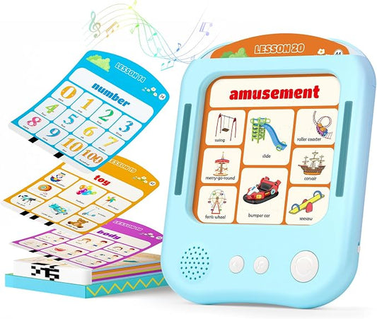Interactive Educational Learning Tablet Toy for Kids,Screen-Free Phonics Learning Toy with 30 Flash Cards for Alphabets, Numbers, Words, Animals, Learn to Read for Boys Girls 3-5 Years Old, Blue