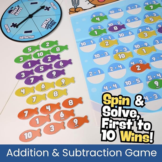 Pidoko Kids Purrfect Math | Math Games for Kids Ages 5+ | Addition and Subtraction Magnetic Fish Game