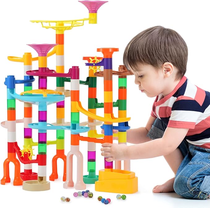 ifollower 166 pcs Marble Run Kit, Upgraded Marbles Kit for Kids STEM Toys with Glow Marbles, Beginner Marble Race Track Set with Colorful Birthday for Kids Boys Girls