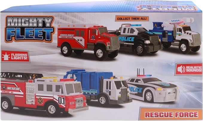 Mighty Fleet Rescue Force 12" Tough Cab Cherry Picker Toy Truck - Realistic Lights & Sounds, Movable Cherry Picker Arm, Free Wheeling Play, Ages 3+