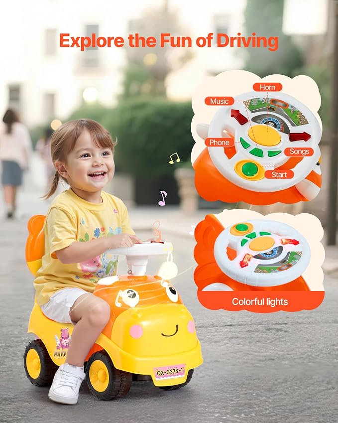 VEVOR Ride On Toddler Push Car, Push Car for Toddler 19 to 36 Months, Kids Ride On Toy with Horn & Music, 48.5 lbs Load Capacity, Under-seat Storage, Foot-to-Floor Walker for Toddlers Boys Girls