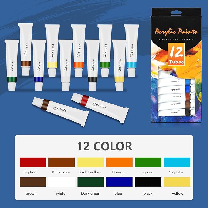 ACKASK Painting Kits for Adults Kids,Acrylic Paint Canvas Easel Set,30 Pcs Drawing Painting Supplies Art Kit,12 Paints,10 Painting Brushes,Palettes Etc,Art Set Art Supplies for Kids Adults Artists