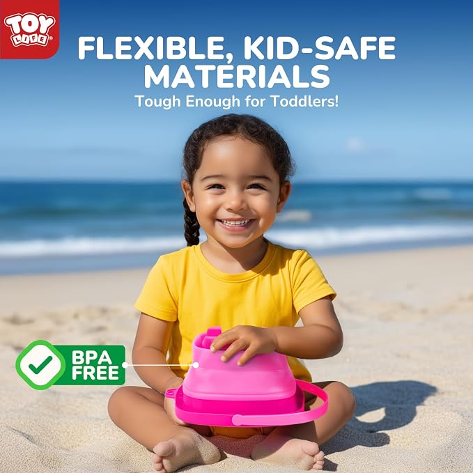 TOY Life 41 Pcs Beach Toys for Kids Ages 4-8 Collapsible Sand Toys Toddlers with Silicone Bucket Shovels & Sand Castle Building Kit Molds, Sandbox Toy Travel, Beach Party, Fishing, Summer Activities