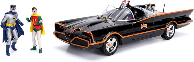 Jada DC Comics 1:18 1966 Classic TV Series Batmobile Light-Up Die-cast Car with 3" Batman and Robin Figures, Toys for Kids and Adults