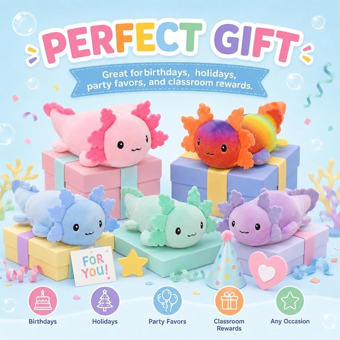 Tezituor 5 Pack Glow in The Dark Axolotl Plush Toys, 6 Inch Mini Stuffed Axolotl with Luminous Fins and Tails, Soft Cute Salamander Plush Set for Kids, Party Favors, Birthday Gifts, Classroom Prizes