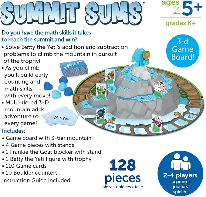 Learning Resources Summit Sums - Math Manipulatives, Montessori Board Games, Addition and Subtraction, Counting literacy Toys, STEM for Kids, Critical Thinking, Gits for Boys and Girls