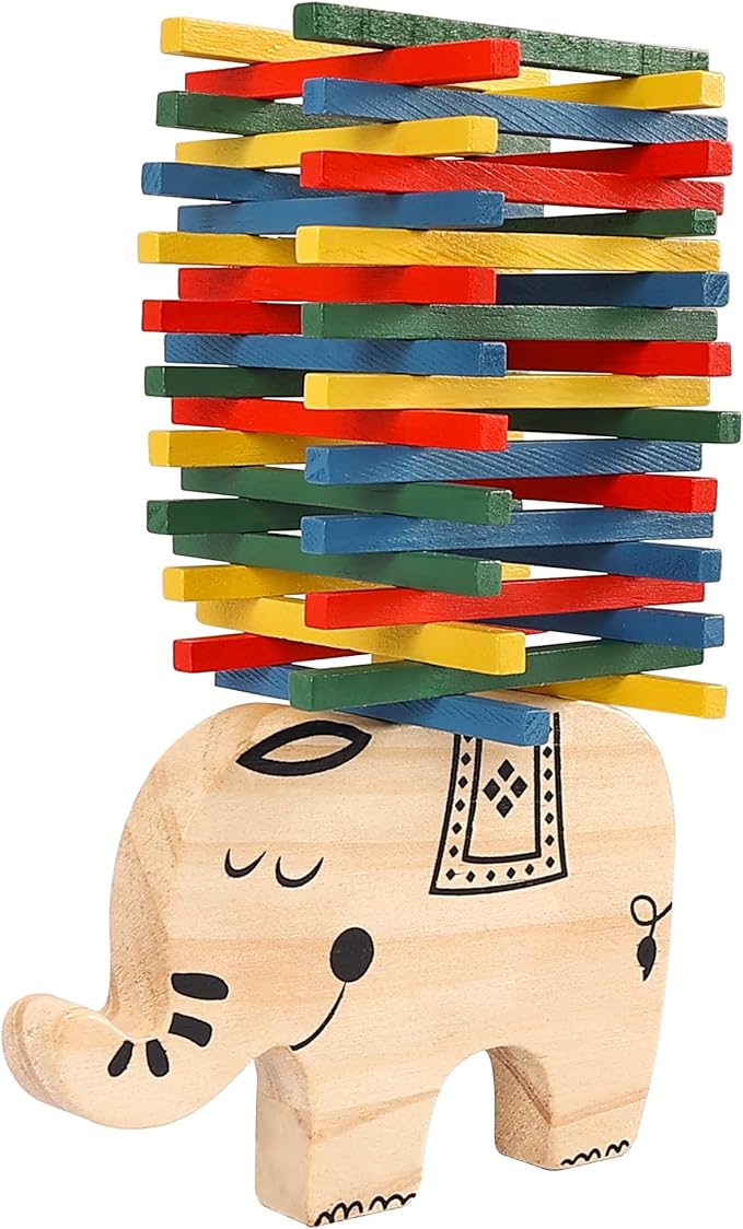 GOTHINK Elephant Stack Up – Elephant Themed Wooden Balancing Game for Motor Skill and Dexterity Building for Children Ages 3 and Up, 2+ Players, Best Travel Game
