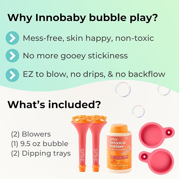 Innobaby Spike Mess Free Botanical Bubbles w/ 2 EZ Blow Wands & Trays -Pink