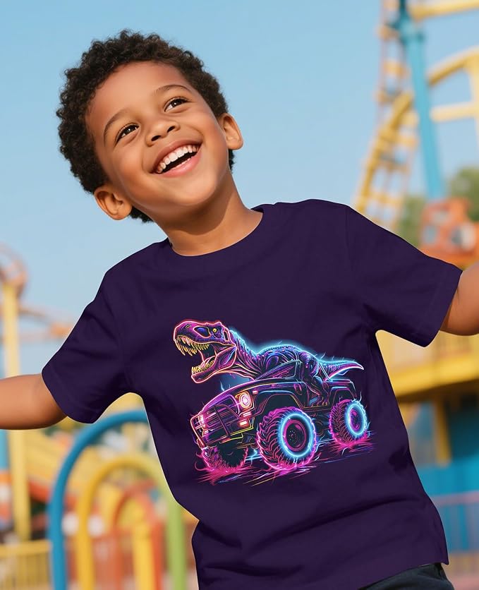Lovekider Cotton Shirt for 3-6T Boys Truck Dinosaur Toddler Kids T-Shirt Short Sleeve Excavator Construction T-Rex Tee Shirts