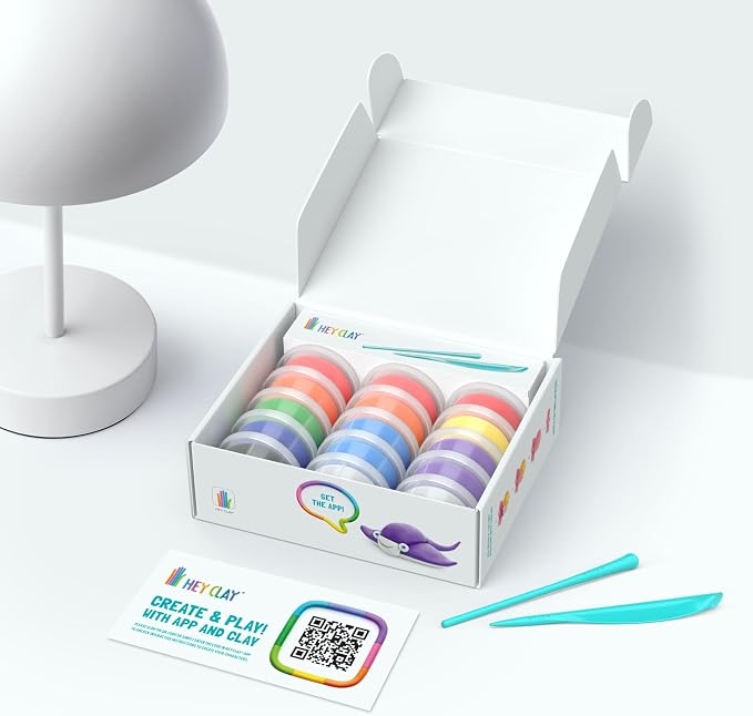 Hey Clay 15 Cans Set - Colourful Modelling Kids Air-Dry Clay 15 Cans with Sculpting Tools and Fun Interactive Instructions for Children Age 3+ (Ocean)