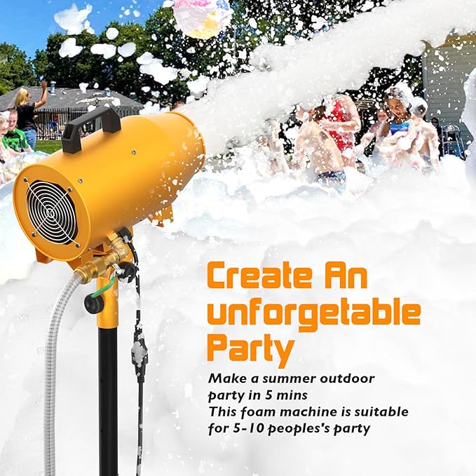 1000W Foam Machine for Foam Party, 3–5m Spray Distance Foam Cannon, Iron Barrel Body, Waterproof Control Box, Water Pump, 4-Position Adjustable Tripod Stand, AC110V Outdoor Foam Maker