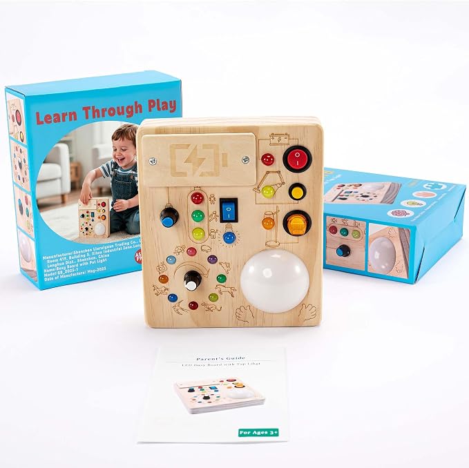 Montessori Busy Board for 1-4 Year Old, Slap-Activated LED Light Sensory Switch Board, Educational Fine Motor Skills Learning Toy