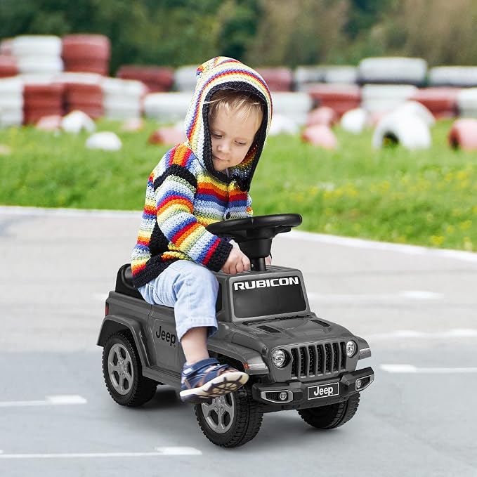 OLAKIDS Ride On Push Car, Licensed Jeep Foot-to-Floor Toddler Sliding Racer with Engine Sound, Horn, Under Seat Storage, Baby Walking Toy Gift for Boys Girls Kids Age 1.5-3 (Gray)