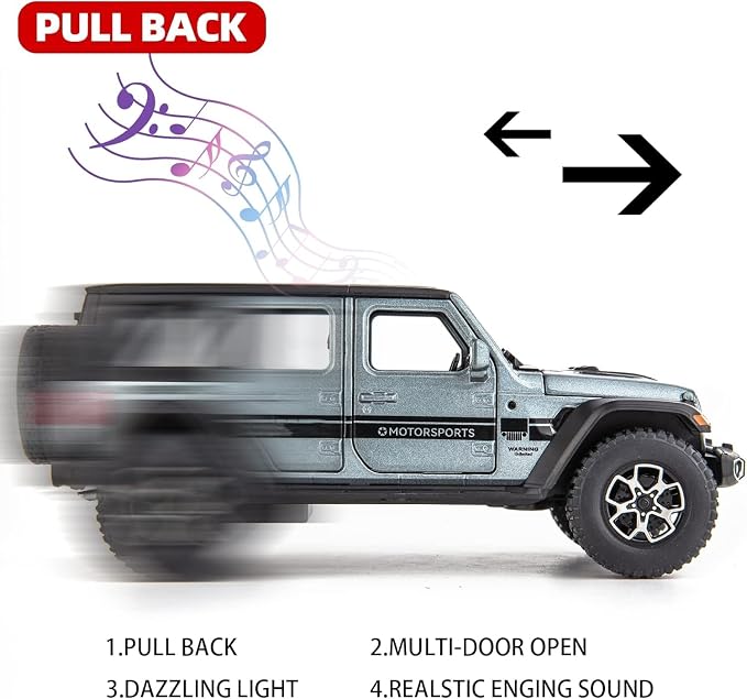 WAKAKAC Compatible for 7 Door Off-Road Toy Car 1/32 Die-cast Pull Back Model Car with Sound and Light Toy Vehicle Cars for Kids Ages 4-8 Festival Gift (Silver)