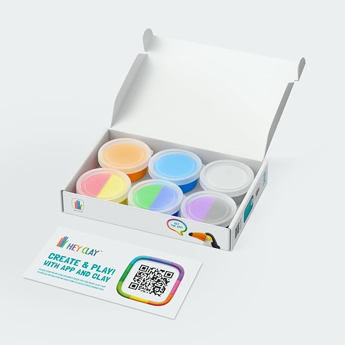 HEY CLAY Colorful Modeling Air Dry Clay for Kids 6 cans with Fun Interactive Instructions App - Kids Activities Age 3+ (Birds: Toucan, Penguin, Peacock)