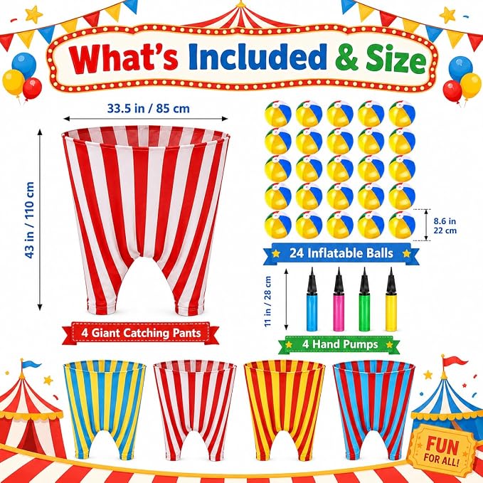 Granny Pants Yard Game,Giant Pants Outdoor Game,Oversized Pants Tossing Game with 24 Bouncy Balls and 4 Pumps Backyard & Outdoor Group Games for Family & Friends Gatherings