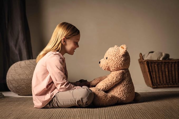 Steiff soft toy Jimmy Teddy Bear, cute cuddly toy with plastic eyes, children, boys & girls, plush animal 55 cm, light brown, 067181