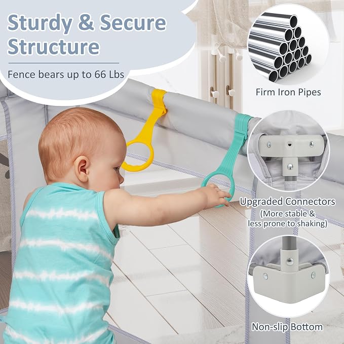 INFANS Foldable Baby Playpen with Mat, 50” x 50” Large Baby Play Yard for Infant with 50 Ocean Balls, 4 Handlers, Carry Bag, Indoor Outdoor Fence Toddler Activity Center (Gray, 50” x 50”)