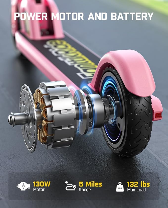 FanttikRide C9 Kids Electric Scooter Ages 8-12, Foldable for Kids 3.9-5.2 ft, 132 lbs, 5 Miles Range, Up to 40 mins Ride Time, 2 Safe Max Speed 6/10 MPH, 3 Adjustable Heights