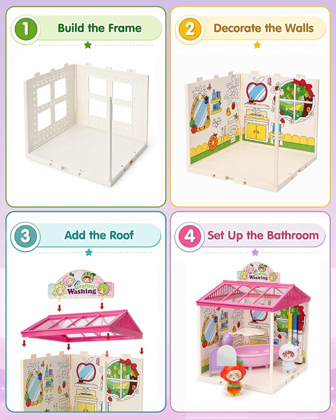 Kids DIY Pet Washable Paint Art and Crafts Toys with 4 Fairy Figurines | Drawing Toys for Kids, Clean DIY Painting Kit 6 Washable Markers Creative Gift for Kids, Playset for Girls & Boys, Ages 3+