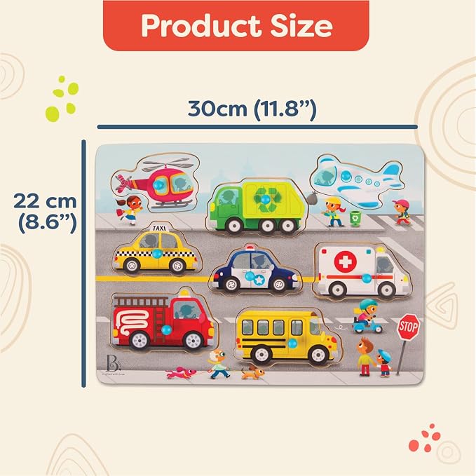 B. toys – Peek & Explore Puzzle 4-Pack – Wood Toys for Toddlers, Kids – 8 Pieces Each – Vehicles, Trucks, Animals, Barnyard – 2+ Years