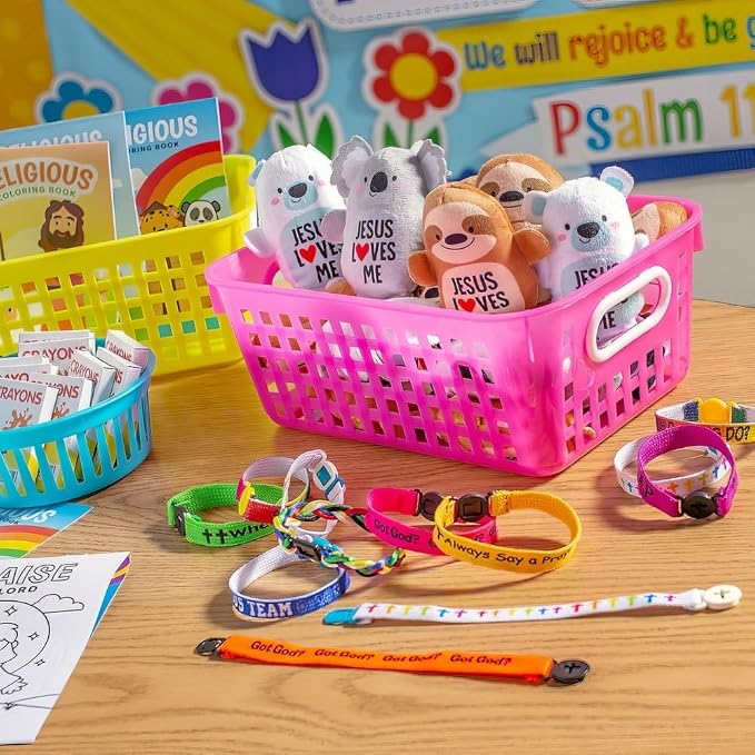 Fun Express Jesus Loves Me Plush Stuffed Animals 48 Piece Party Favors for Kids - Small Plushies Bulk Gifts Set | Classroom Prizes Treasure Box Toys Goodie Bag Stuffers for Church Sunday Events