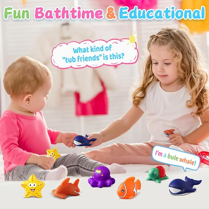 Color Changing No Hole Bath Toys for Kids, Toddler Bath Toys for Water Table Sea Creatures Pool Water Toys Bathtub Beach Sea Animal with Drying Bag