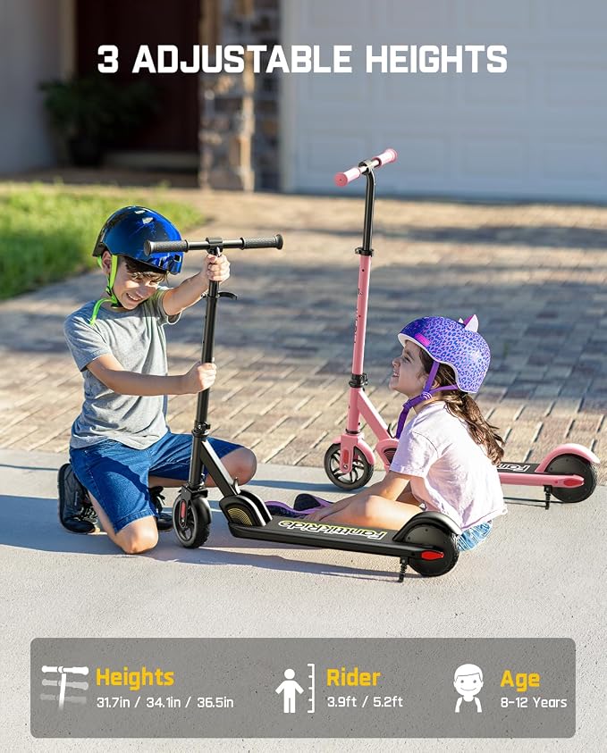 FanttikRide C9 Kids Electric Scooter Ages 8-12, Foldable for Kids 3.9-5.2 ft, 132 lbs, 5 Miles Range, Up to 40 mins Ride Time, 2 Safe Max Speed 6/10 MPH, 3 Adjustable Heights