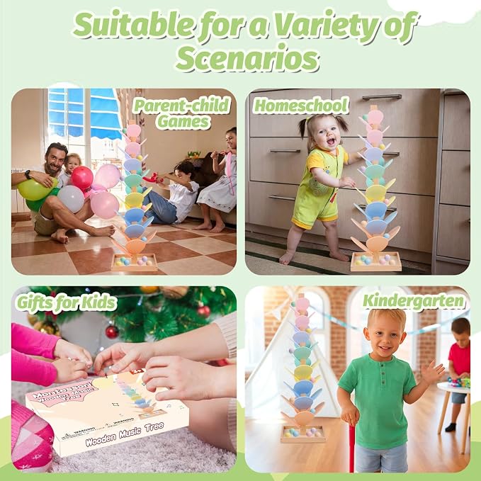 Marble Run Wooden Ball Drop Toys for 3-5 4-8 Wood Montessori Toys Music Tree for Toddlers Musical Game Learning Color Sorting Sensory Toys for Boys Girls 8-12 Gift (Height: 27.8in) (1.1in Balls)