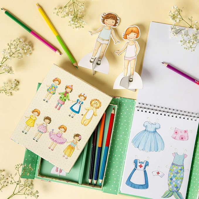 Tiger Tribe: Paper Dolls Kit - Vintage - Design & Dress 2 Paper Dolls, Includes Clothes You Color in, Colored Clothes, Stickers & Colored Pencils
