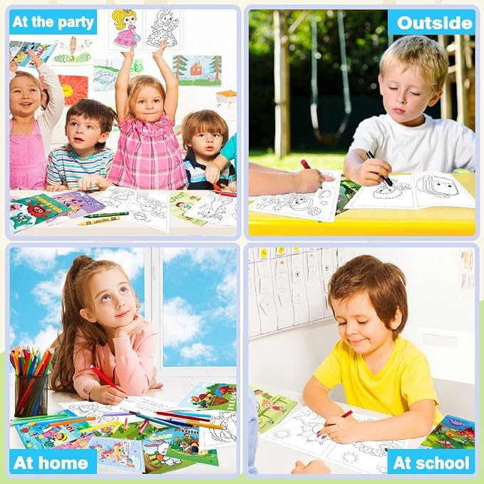 24 Mini Coloring Books Suitable for Kids Ages 2-4 and 4-8,Small Party Gifts,Bulk Birthday Gifts,Gift Bag fillers Include Dinosaurs,Mermaids,Animal,Princess(24-A)