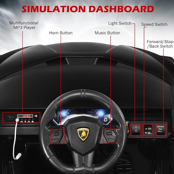INFANS 12V Licensed Lamborghini Sian Kids Ride On Car with Parent Remote Control, Spring Suspension, MP3 Player, Electric Toy Roadster Carbon Fiber Textured for Toddler (Black)