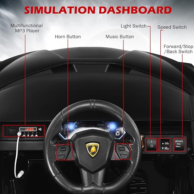 INFANS 12V Licensed Lamborghini Sian Kids Ride On Car with Parent Remote Control, Spring Suspension, MP3 Player, Electric Toy Roadster Carbon Fiber Textured for Toddler (Black Golden)